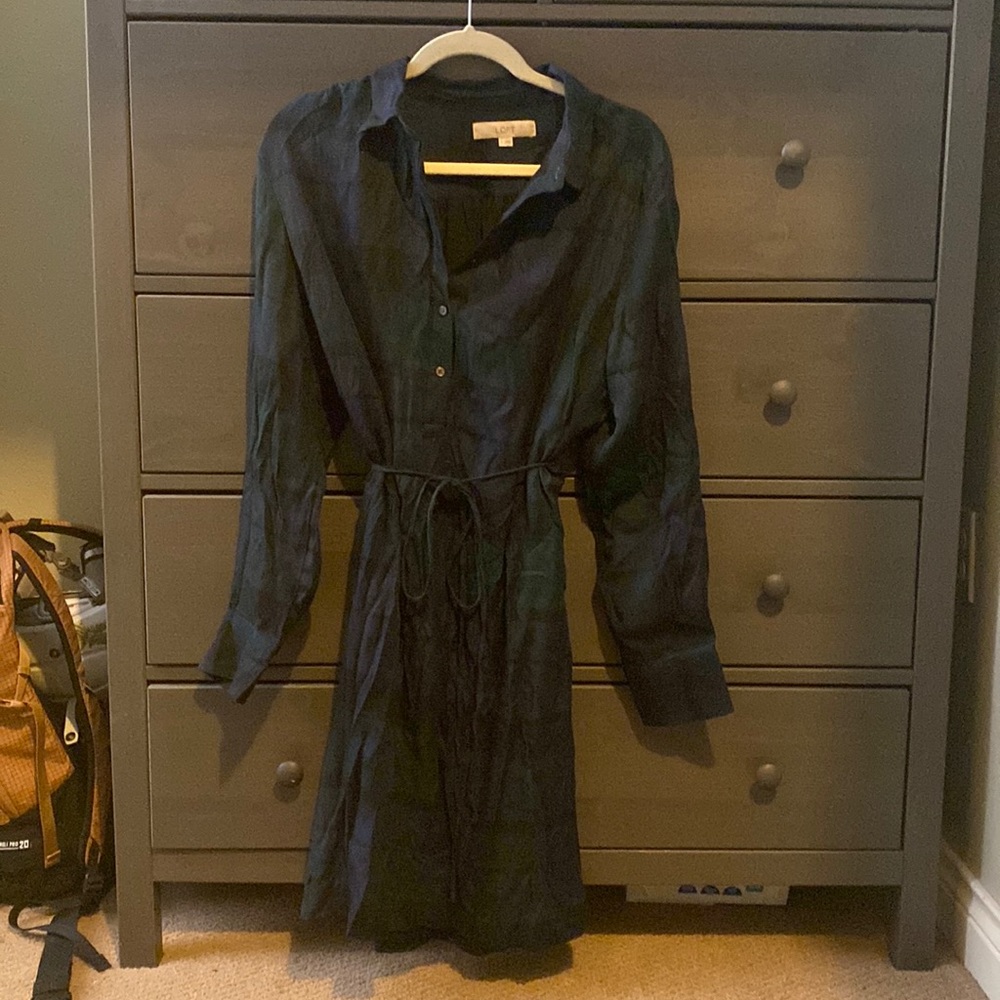 Loft size XL plaid green and blue dress